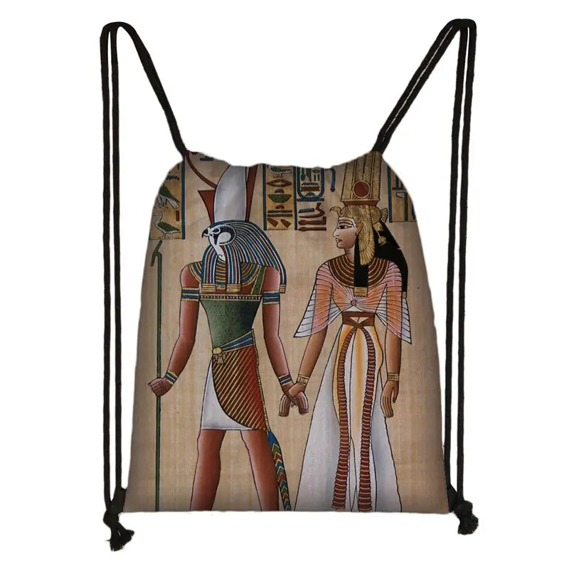 Egyptian god and goddess print drawstring bag, cozy essentials