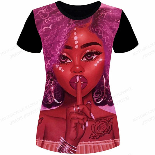 Eye Catching Short Sleeve 3D Print T-Shirt for Women Fashionable Oversized Black Top Y2K Style