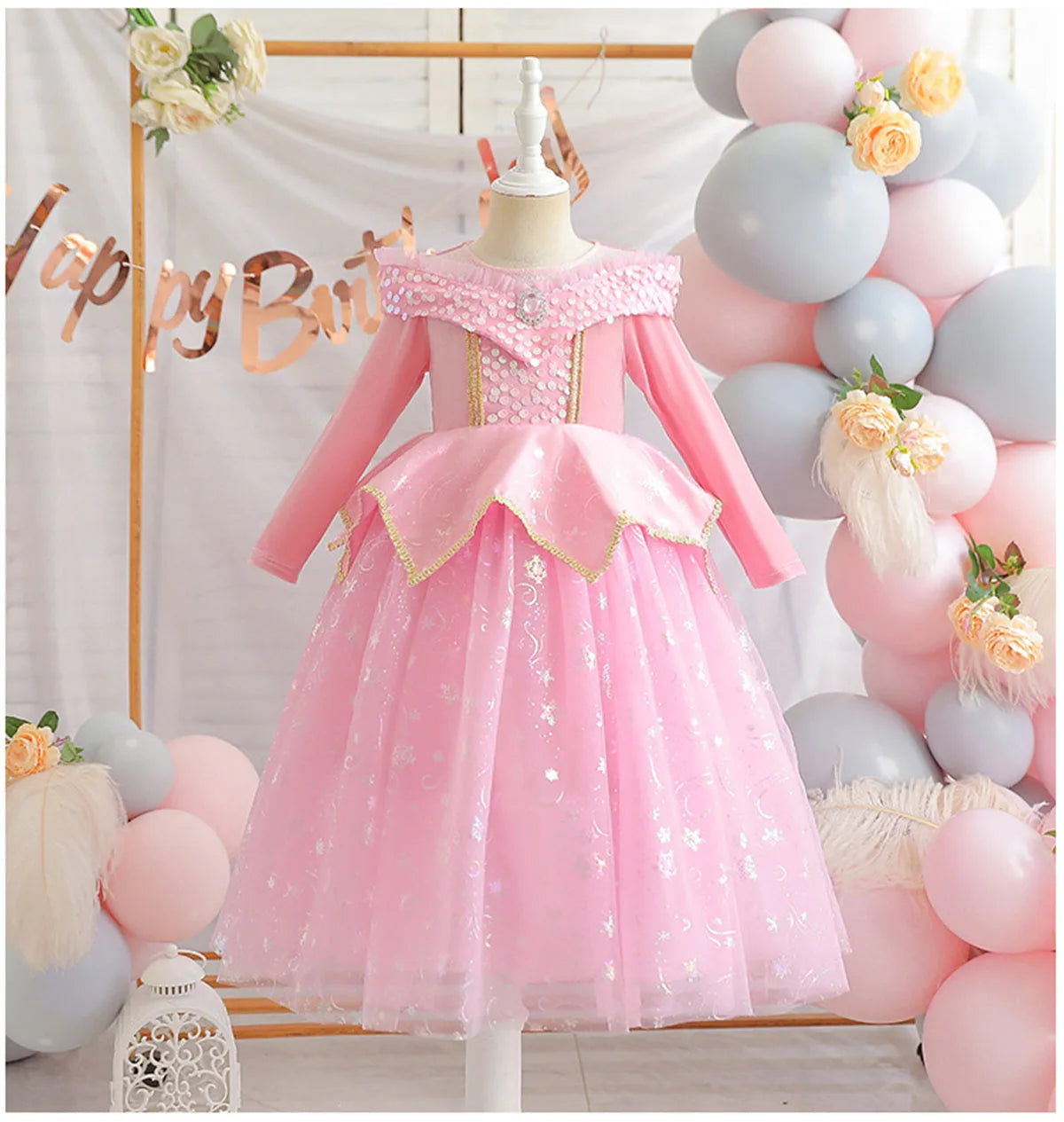 Shiny Toddler Little Girls Movie Princess Sleeping Beauty Aurora Birthday Party Cosplay Halloween Fancy Dress