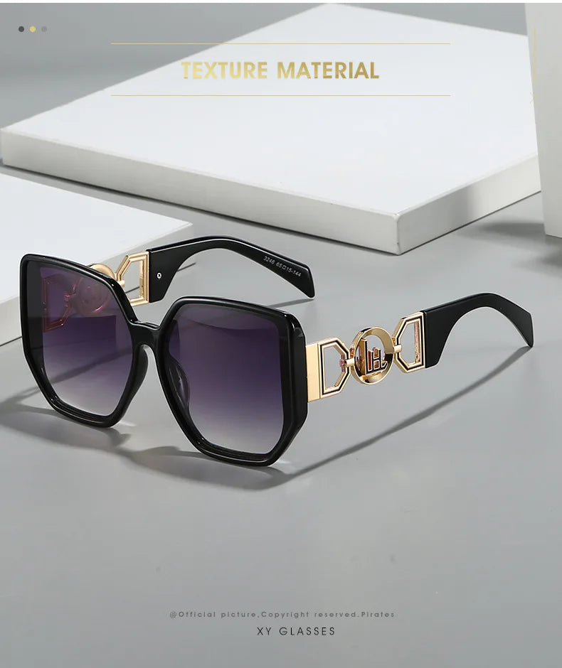 Gafas de sol extragrandes con montura grande y patillas caladas, protección UV400 para mujer, modelo 2025, elegantes gafas de sol de lujo de diseñador.