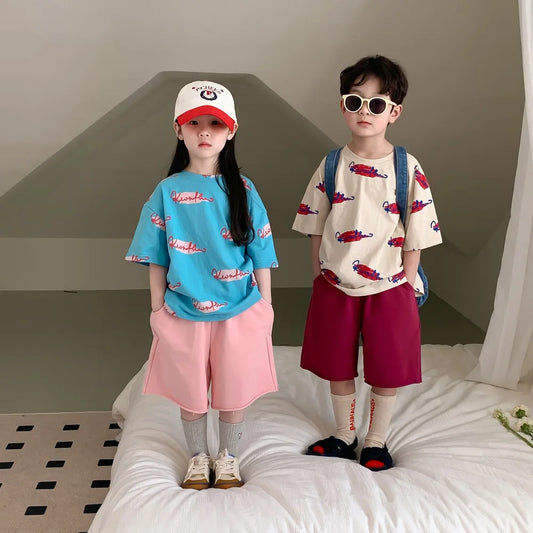 Children's Short Sleeve T-Shirts 2024 Summer Baby Letter Printed Tshirt Boys Girls Cotton Loose Tops 2-10Y Kids Clothes