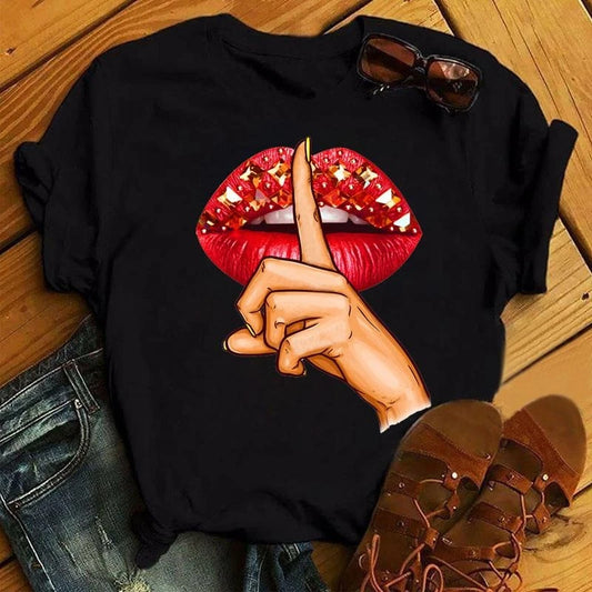 Sexy And Hot Red Lips Graphic T-shirt Women Clothing 3D Print Fashion Leopard Lover Gesture Tee Shirts Summer Harajuku Leisure