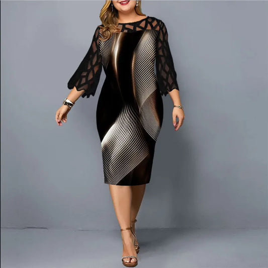 Big Size Clothing 2024 Spring Summer Loose Slim Woman Lace Dress Elegant Sexy Patchwork Plus Size Midi Dress Mom Party Vestidos