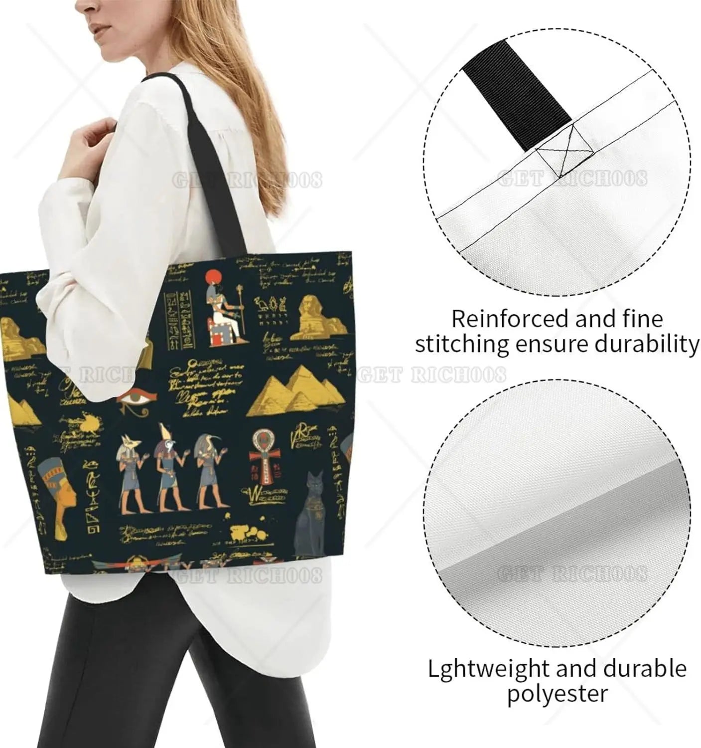 Egyptian Styles Tote Shoulder Bag Hieroglyphs Bags Storage Handle Shopping Bag Portable Egypt Bag Supermarket Bag Fashion