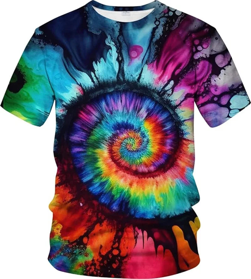 3D Printed Psychedelic T-Shirt Neon Shirt Men and Women Gradient Tie-Dye Pattern T-Shirt O Collar Casual Short Sleeve Top