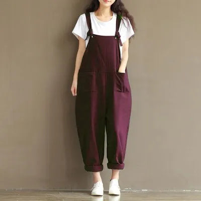 Cozy burgundy overalls with pockets, paired with white tee and sneakers for relaxed loungewear comfort