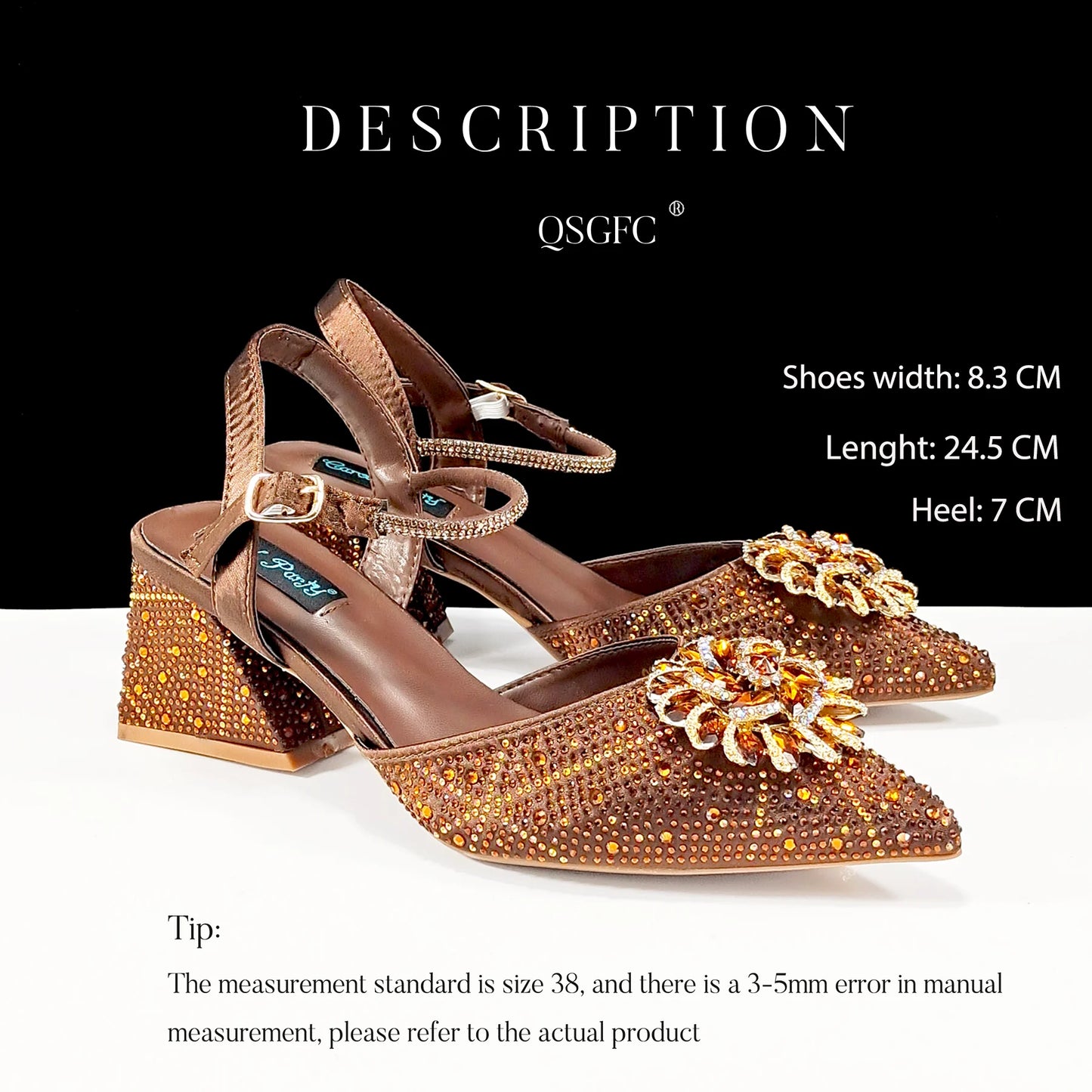 QueenaYan African Ladies Elegant Pointed Toe Shoes with shiny Metal Stand Bag Women Party Shoes or Commuting Shoes and Bag Set