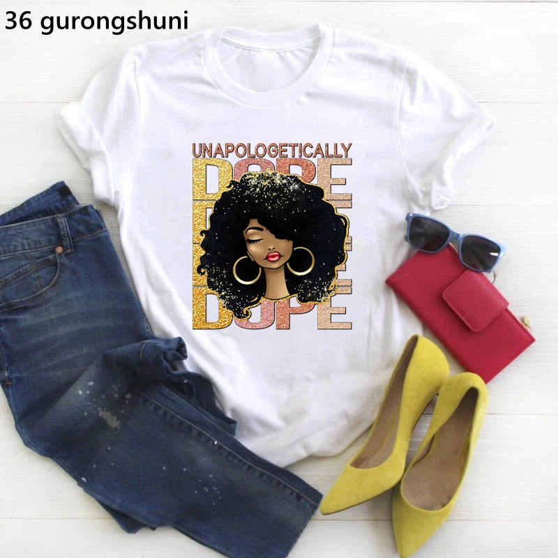 I Am Melanin Queen Graphic Tees Women Afro American Black Girl Magic T-Shirt Black Lives Matter Shirt Dope Educated Blm T Shirt