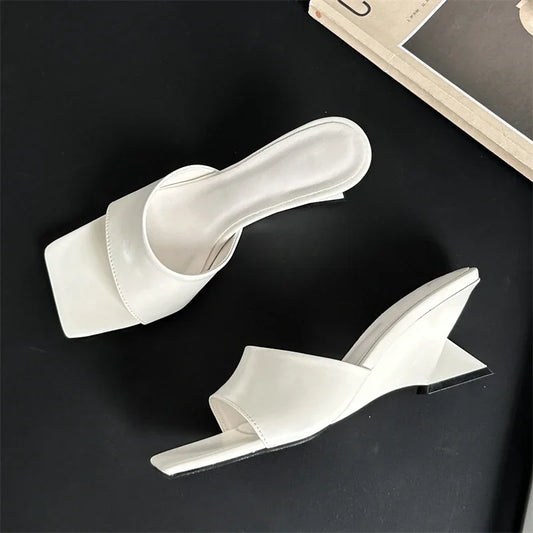Eilyken 2025 Design Women's High Heel Slippers Concise Wedges Square Toe Party Dress Slides Summer Shoes for Stylish Comfort
