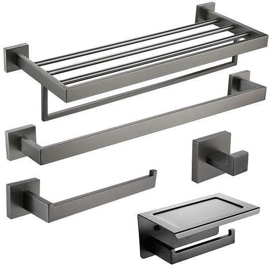 Brushed Grey Bathroom Accessorie Stainless Steel Gun Metal Towel Rack Toilet Paper Holder Robe Hook Towel Bar Toilet Hardware