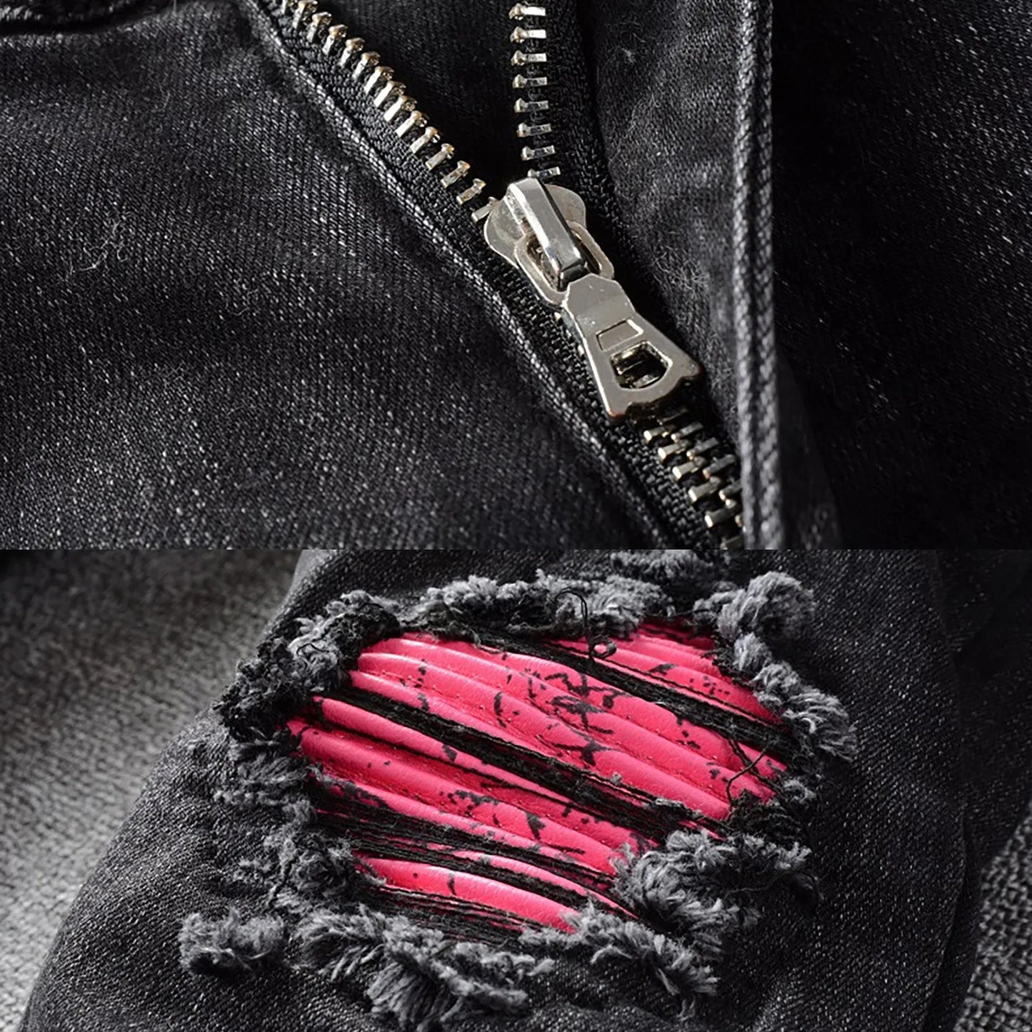 Men Biker Jeans Streetwear Paisley Bandana Print Patch Stretch Denim Pants Patchwork Holes Ripped Slim Straight Black Trousers