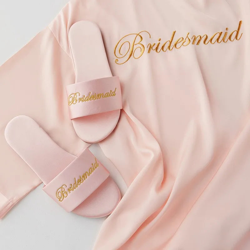 Kimono Wedding Slippers With Butterfly-knot Fashion Bride Bridesmaid Party Gift Indoor Shoes Satin Low-heeled Slides
