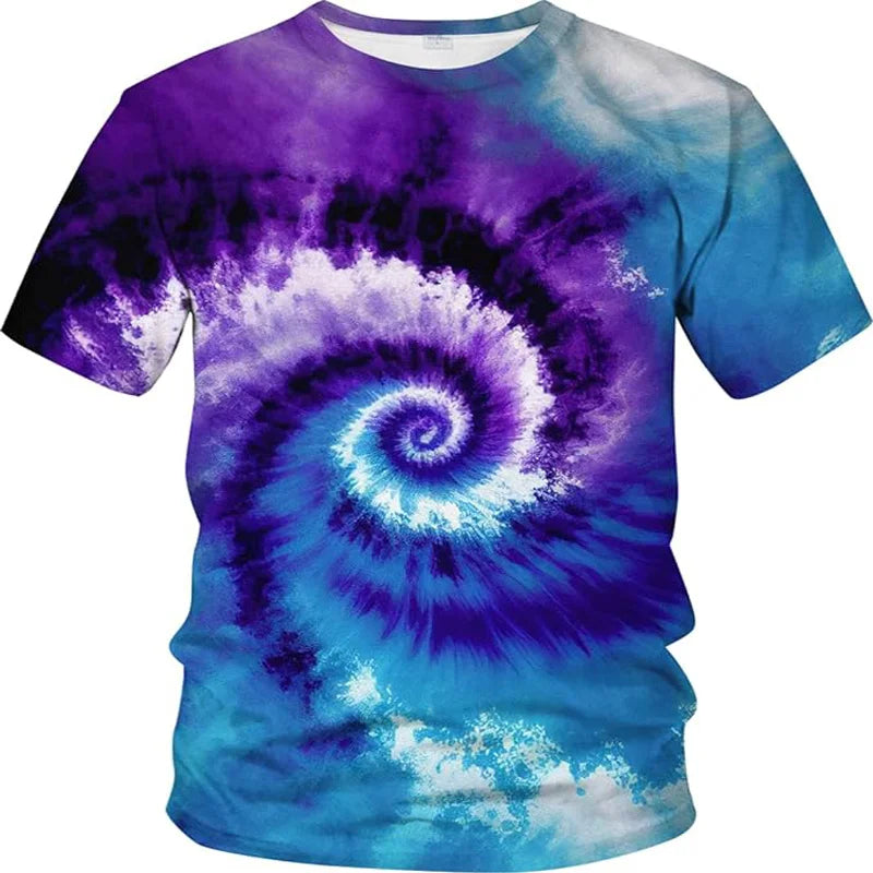 3D Printed Psychedelic T-Shirt Neon Shirt Men and Women Gradient Tie-Dye Pattern T-Shirt O Collar Casual Short Sleeve Top