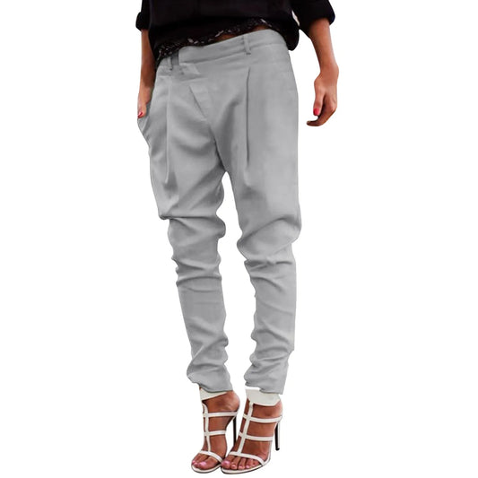 Women Chic Fashion Office Wear Harem Pencil Pants 2023 New Elastic Waist Button Female Casual Trousers Streetwear