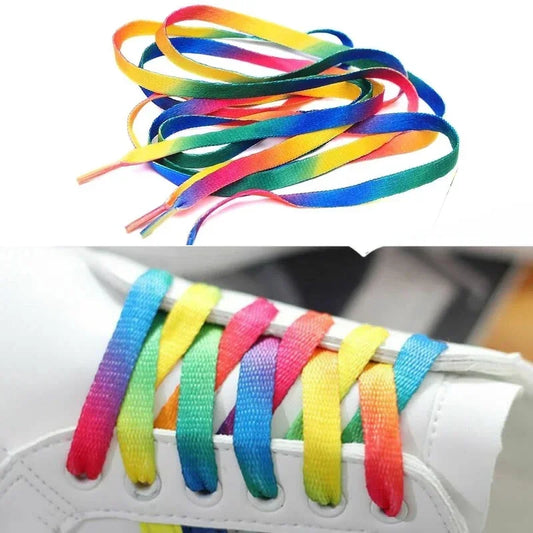 Colorful Rainbow Gradient Flat Shoelaces for Canvas Casual Shoes Chromatic Colour 80CM/100CM/120CM/150 Length Eye Catching Short Laces