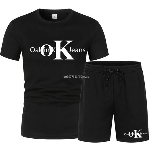 Summer Tshirt Set Men Plus Size Cotton Tracksuit Outfits Man Sportswear Streetswear Trend 2 Piece Sets