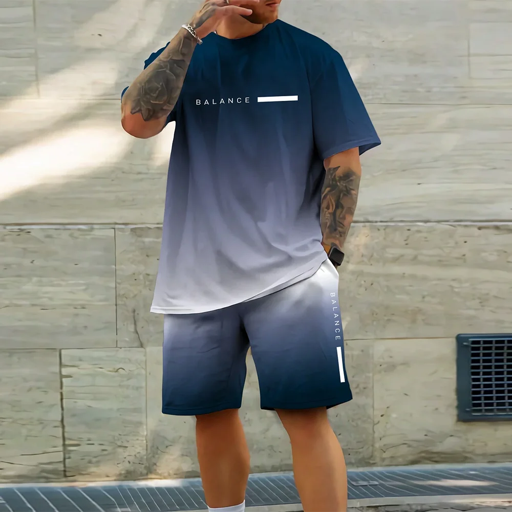 Men's Quick Drying Summer Casual Sports Suit Short Sleeve O-Neck Polyester Loose Fit Trendy Streetwear Ensemble