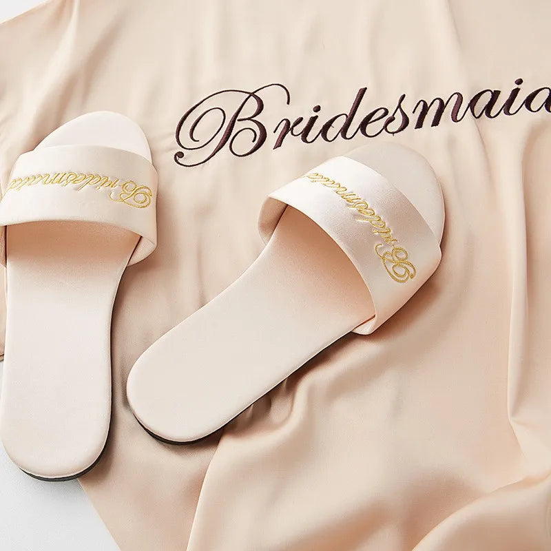 Kimono Wedding Slippers With Butterfly-knot Fashion Bride Bridesmaid Party Gift Indoor Shoes Satin Low-heeled Slides