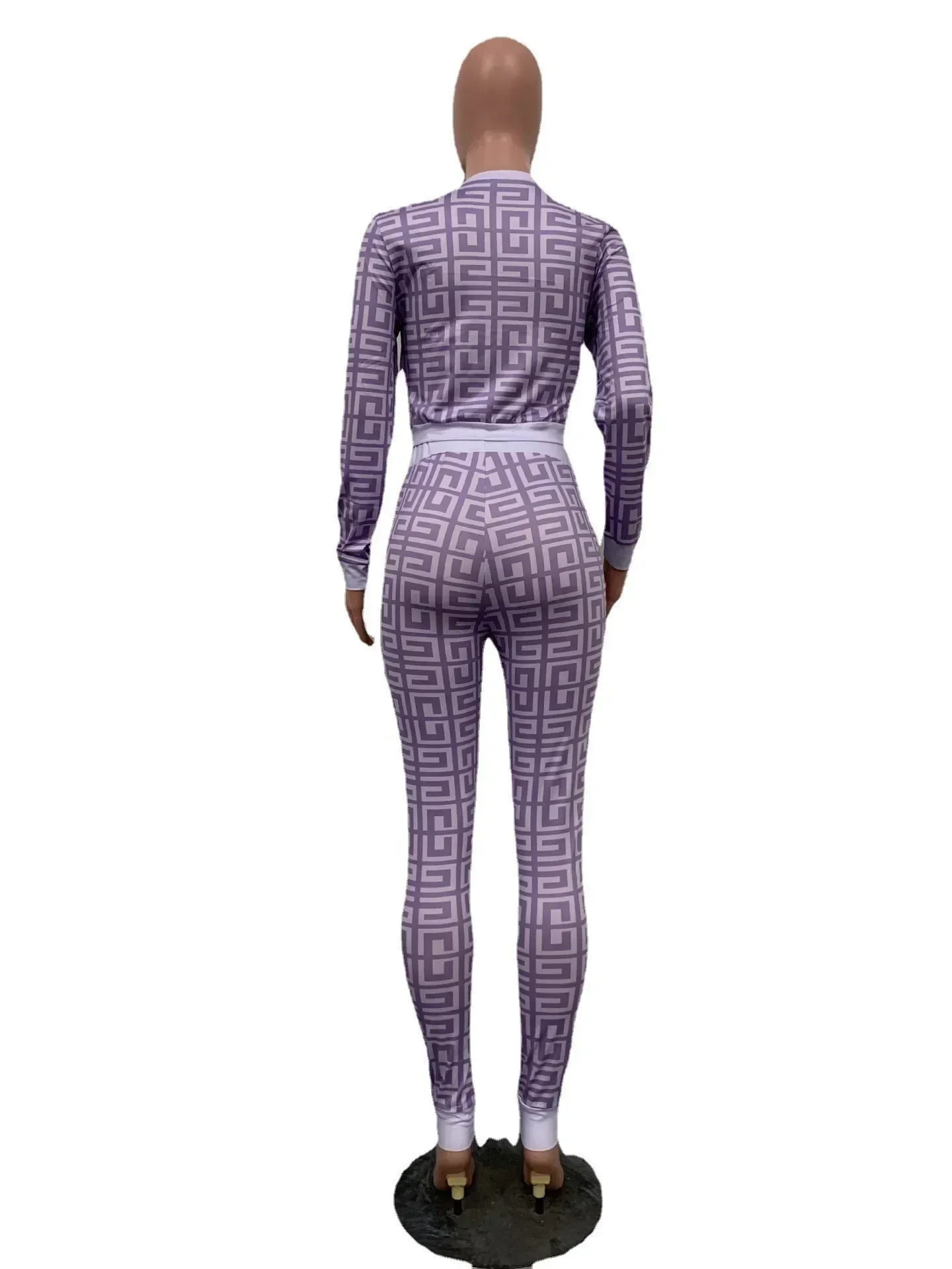 2 Pieces Women Two Piece Outfits 2024 Geometric Printed Crop Top Long Pants Sets Womans Tracksuits Suits Set