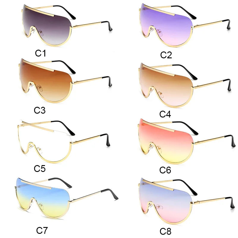 Oversized Punk Sunglasses for Women Metal Semi-Rimless Big Shades with Shield Lens Gradient Photochromic UV400 Fashion Eyewear