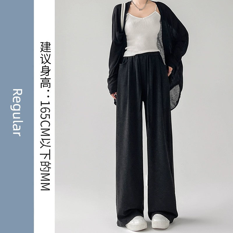 Regular tier loungewear set with wide-leg black pants, white tank, and cardigan, cozy style