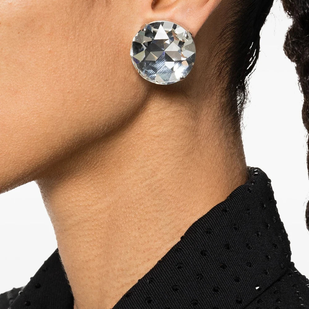Stonefans Large Round Ear Clip Earrings No Piercing Jewelry for Women Designer Bling Crystal Clip Earrings Wedding Accessories