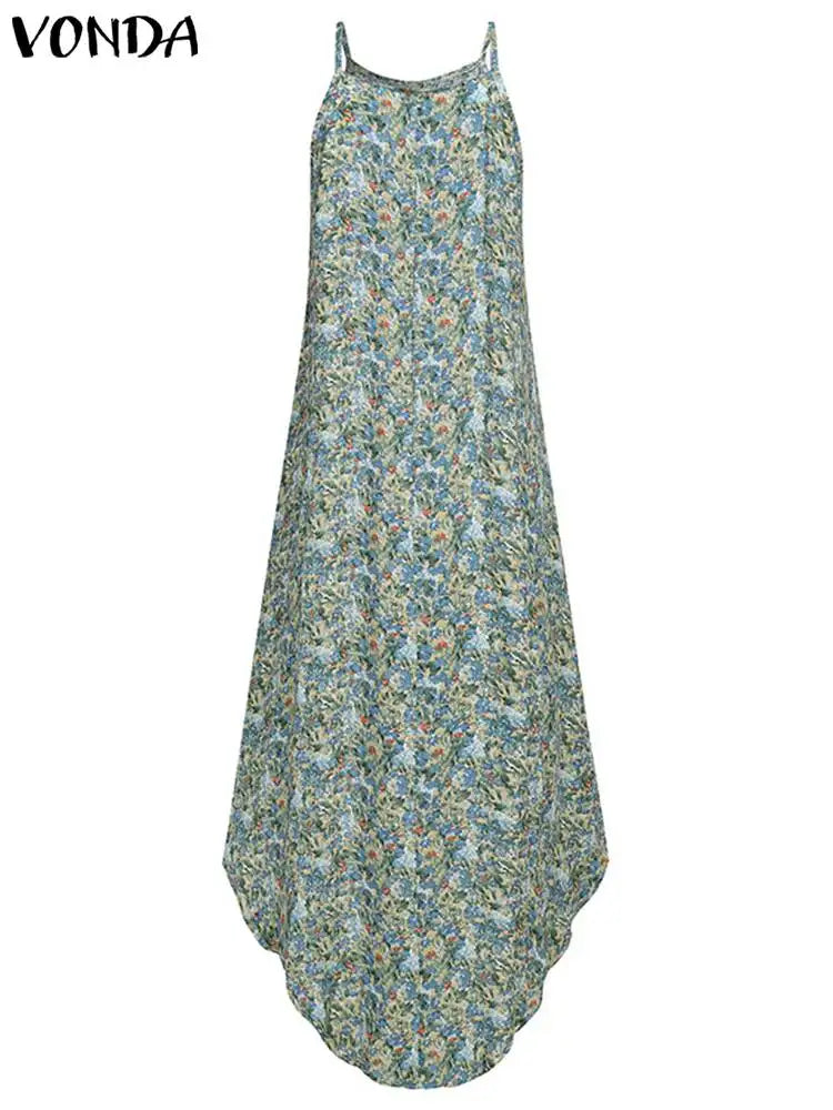 VONDA 2024 Summer Women Bohemian Dress Sexy Halter Asymmetrical Beach Dresses Sexy Sleeveless Robe Printed Long Maxi Sundress