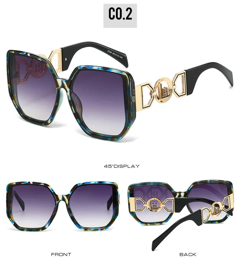 Gafas de sol extragrandes con montura grande y patillas caladas, protección UV400 para mujer, modelo 2025, elegantes gafas de sol de lujo de diseñador.