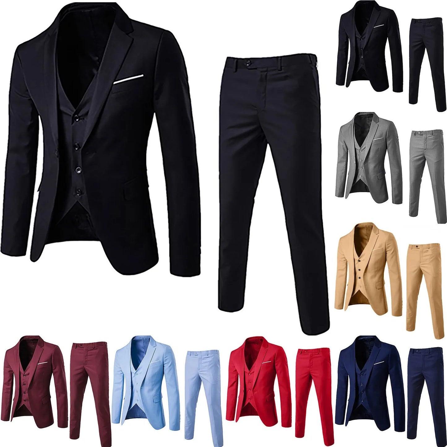 Men Blazers Sets Elegant Luxury Business Wedding Party Formal 3 Suits Full Business Vest 2023 Slim Fit Jacket Trousers