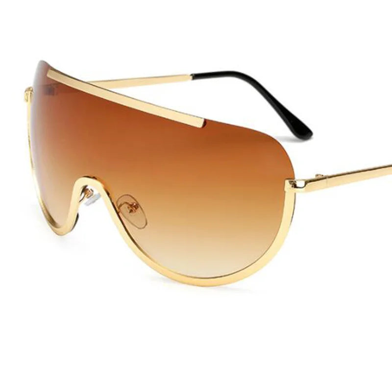 Oversized Punk Sunglasses for Women Metal Semi-Rimless Big Shades with Shield Lens Gradient Photochromic UV400 Fashion Eyewear