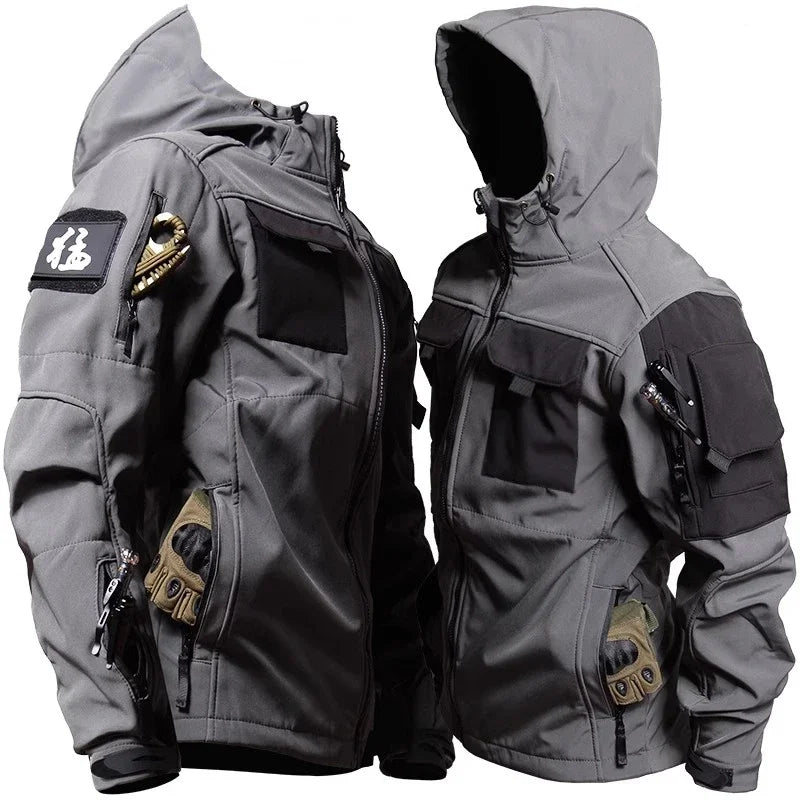 Winter Outdoor Waterproof Suits Men Tactical Windproof Hooded Jacket Fleece Warm Pants Multi-pocket  Thermal Sets Autumn