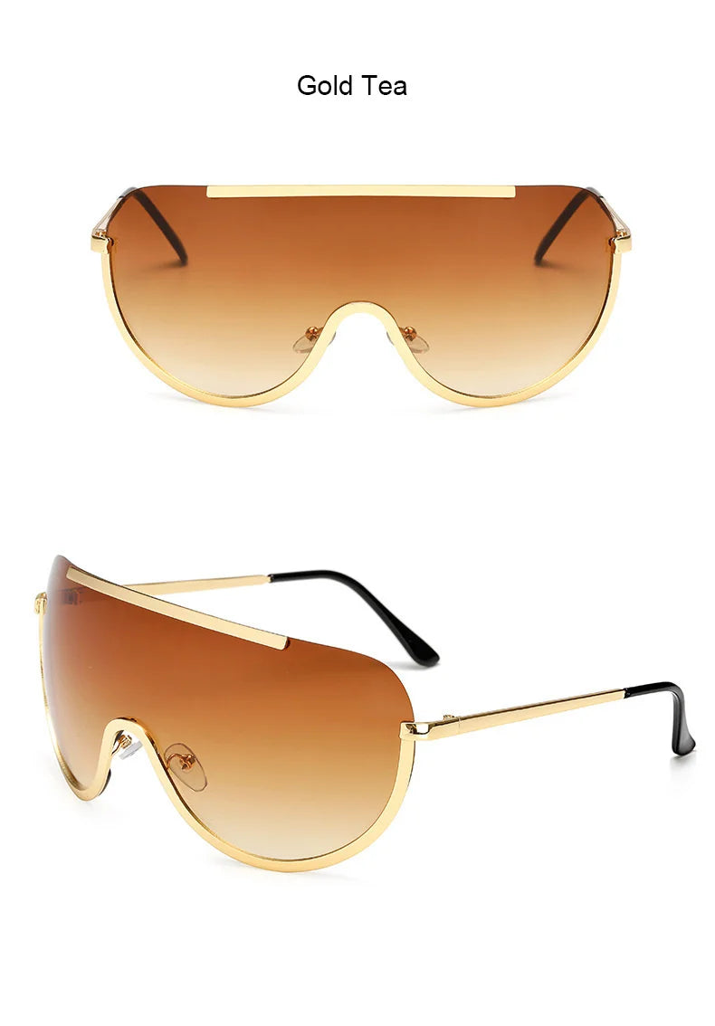 Oversized Punk Sunglasses for Women Metal Semi-Rimless Big Shades with Shield Lens Gradient Photochromic UV400 Fashion Eyewear