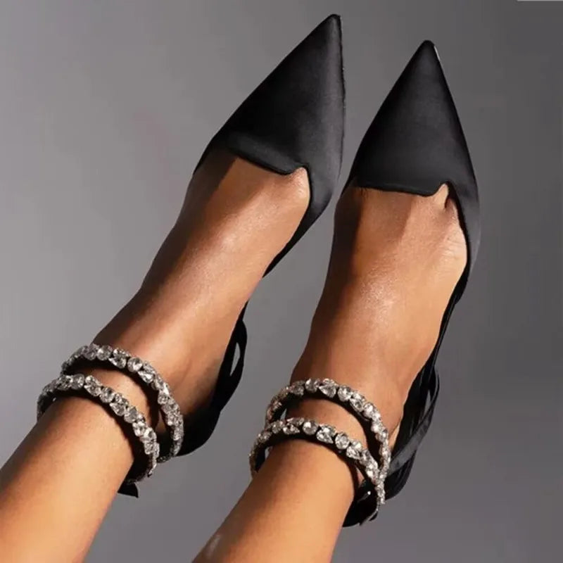 Women's Luxury Pointed Toe Flat Sandals 2025 Summer New Fashion Solid Slippers Sexy Party Wedding Shoes for Women Zapatos Mujer