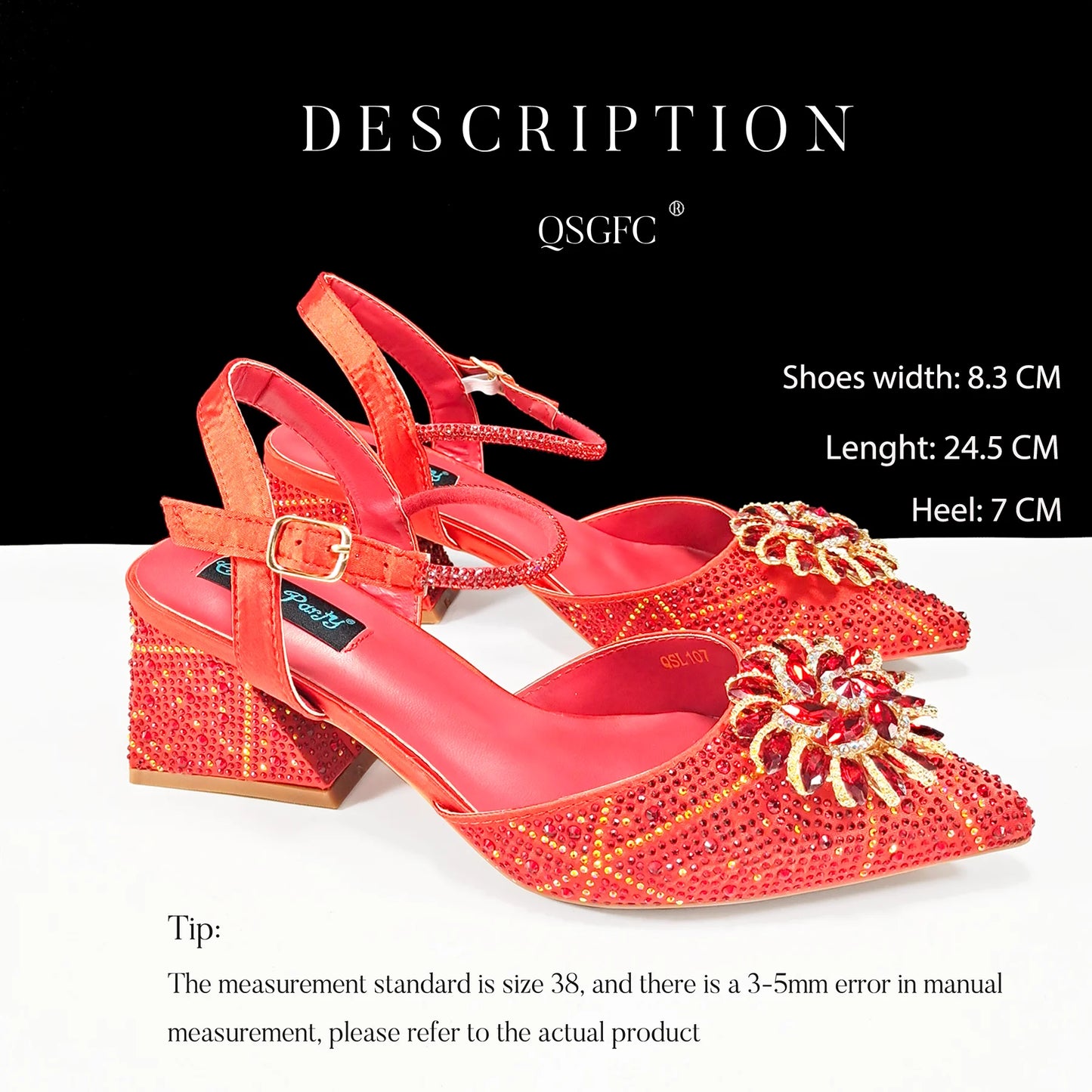 QueenaYan African Ladies Elegant Pointed Toe Shoes with shiny Metal Stand Bag Women Party Shoes or Commuting Shoes and Bag Set