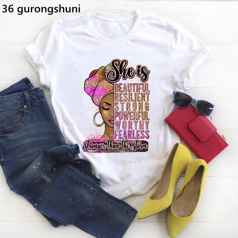I Am Melanin Queen Graphic Tees Women Afro American Black Girl Magic T-Shirt Black Lives Matter Shirt Dope Educated Blm T Shirt