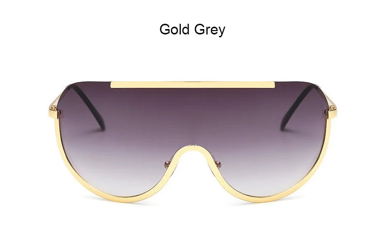 Oversized Punk Sunglasses for Women Metal Semi-Rimless Big Shades with Shield Lens Gradient Photochromic UV400 Fashion Eyewear