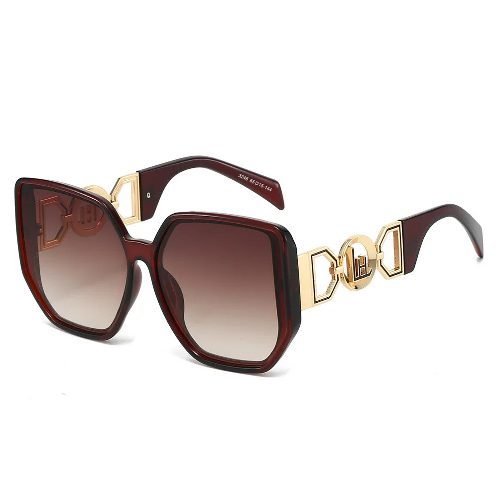 Gafas de sol extragrandes con montura grande y patillas caladas, protección UV400 para mujer, modelo 2025, elegantes gafas de sol de lujo de diseñador.