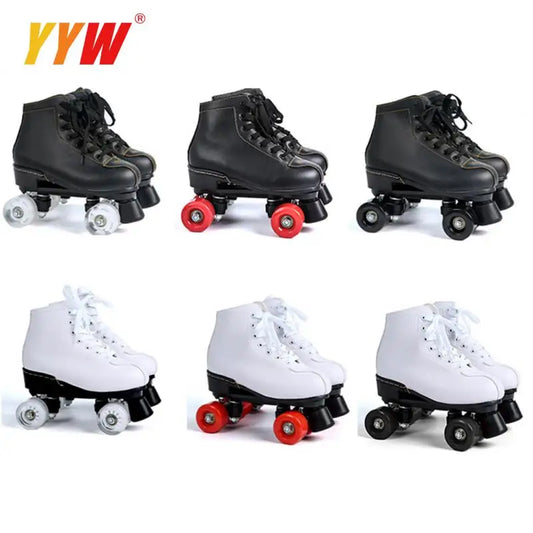 Roller Skates Shoes 4 Wheels Flash Wheel Microfiber Leather Adult Men Women Roller Skating Shoes Training Shoes 36-45 Patins