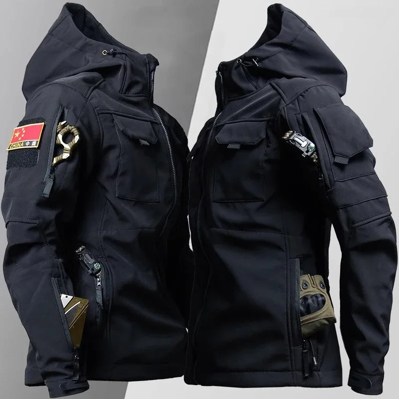 Winter Outdoor Waterproof Suits Men Tactical Windproof Hooded Jacket Fleece Warm Pants Multi-pocket  Thermal Sets Autumn