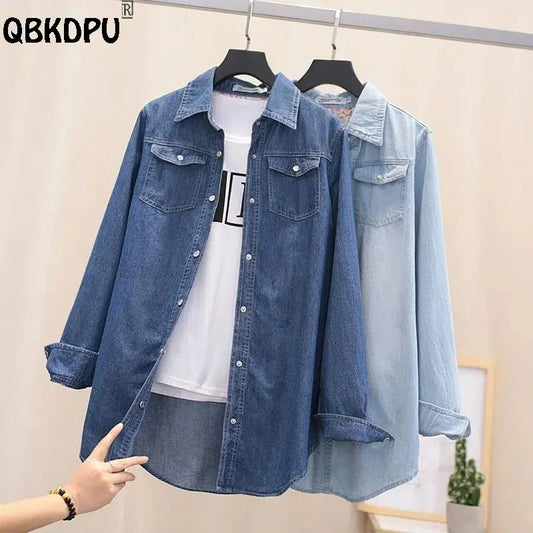 Basic Unlined Denim Shirts Women Casual Single-Breasted Short Jeans Blouses Boyfriend Spring Blusas Classic Long Sleeve Tops