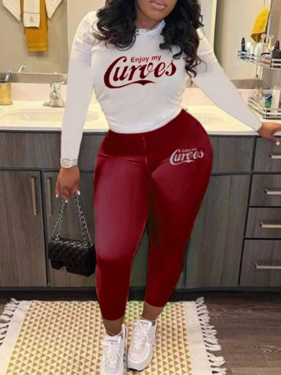 LW Fashion Women Autumn&Winter Pink Letter Print Long Sleeve Hoodies 2 Pieces Casual Track Suits Pants Set