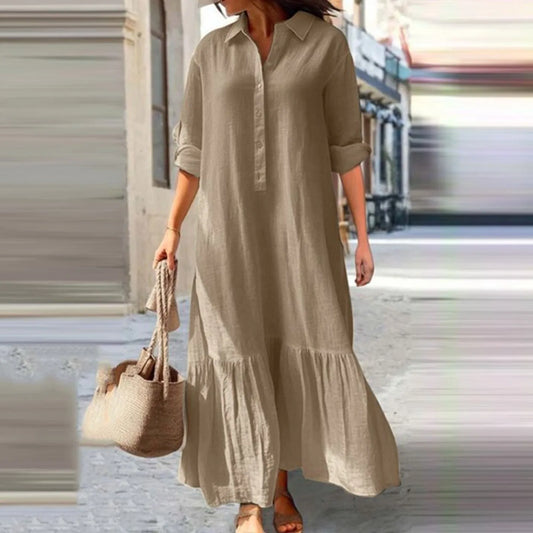 Summer Cotton Linen Women Dress Black Loose Long Sleeve Shirt Dresses Female Summer Casual Oversize Elegant Clothes Ladies