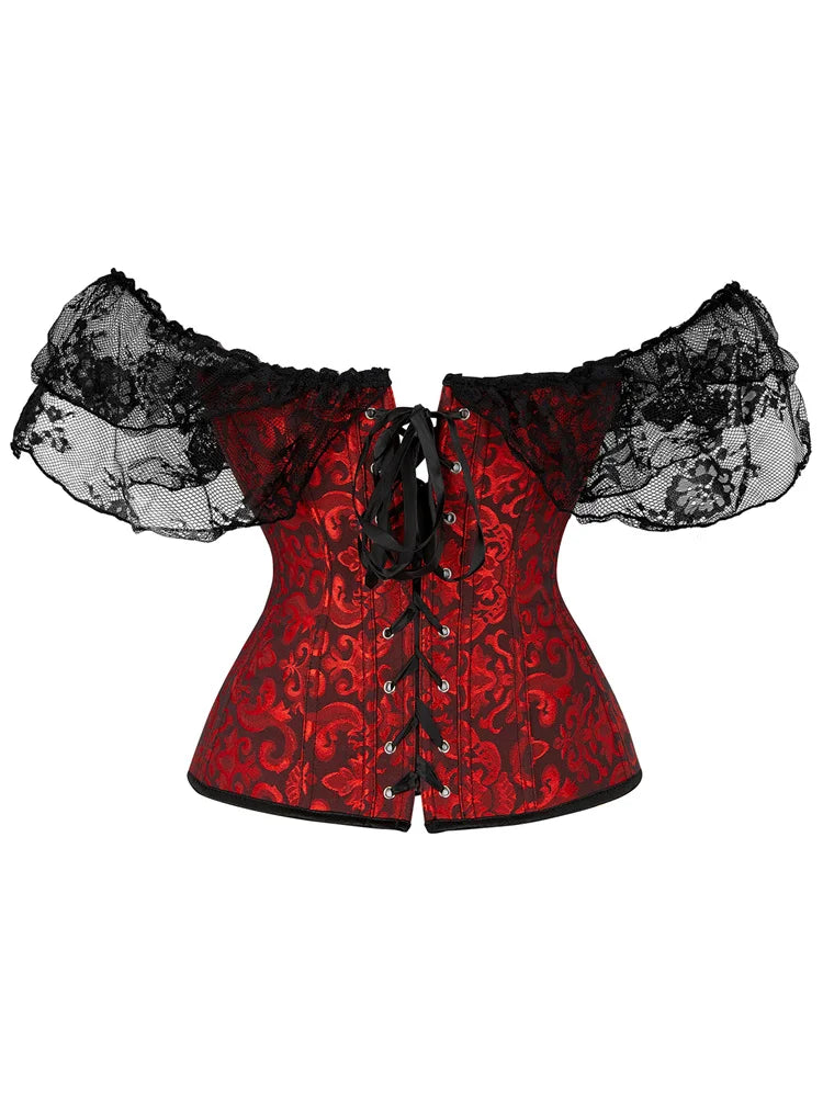 Vintage Lace Flounce Corset Slimming Fishbone Bandage Bustier for Women Eye-Catching Wedding Party Dress Shaping Top Harajuku Style