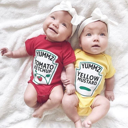 Newborn Baby Summer Wear Boys and Girls Baby Red Short Sleeve Bottom-Covering Rompers Double Cell Jumpsuit