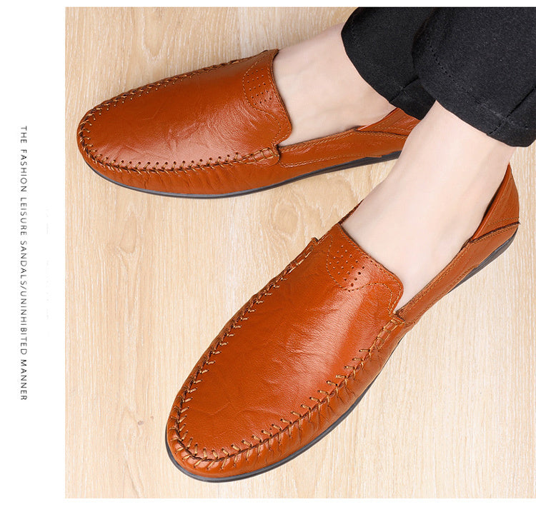 [CLOHOO, Leather Business Shoes] CLOHOO Men's Slip-On Business Casual Shoes | Breathable Second-Layer Leather Upper, Comfortable PU Lining & Rubber Sole, All-Season Versatile for Office, Travel & Vacation - Black, Refined App